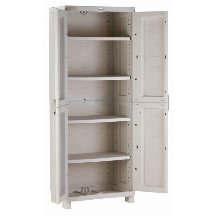 Mueble alto de almacenaje en resina beige - PLASTIKEN - Space SAVER - 2 puertas y 4 estantes 1