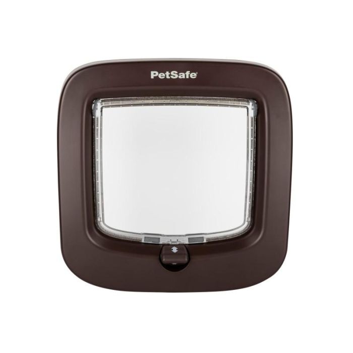 Petsafe Staywell-Manual Puerta Gatos y Perros hasta 8kg Marrón, Cierre Manual 4 Posiciones para Madera, Cristal y Metal