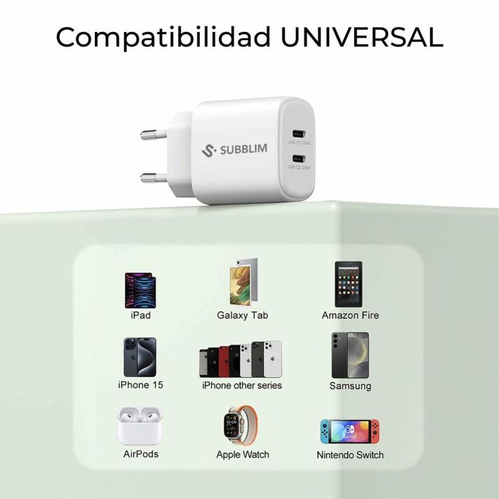 Cargador de Pared Subblim SUBCHG-6G2520 Blanco 25 W 2 Cargador de Pared Subblim SUBCHG-6G2520 Blanco 25 W 2