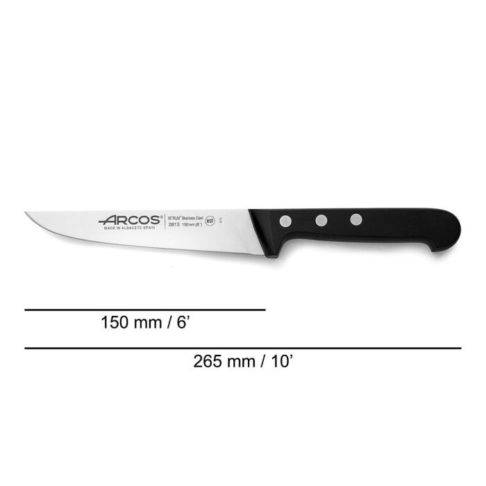 Arcos Cuchillo de Cocina Serie Universal 150 mm Acero Nitrum Tecnología Bactiproof Silver Mango Negro 1