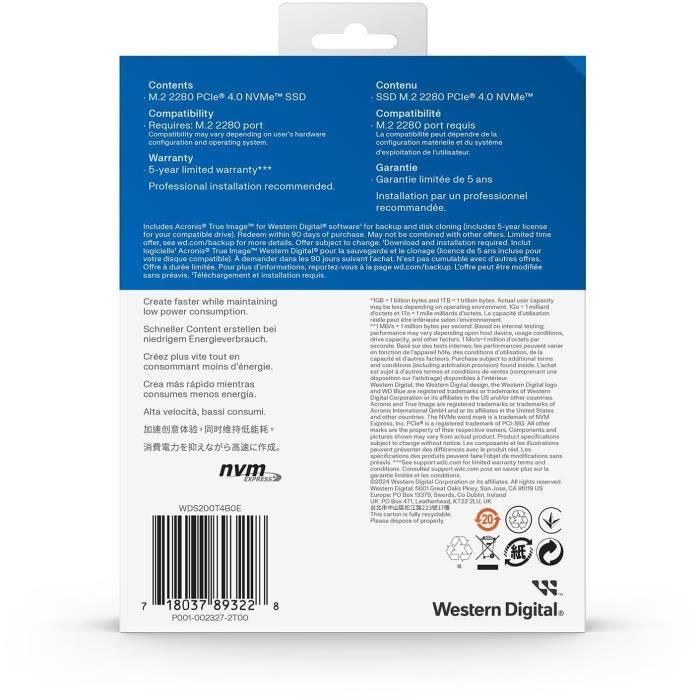 Disco SSD Western Digital WD Blue SN5000 2TB/ M.2 2280 PCIe/ Full Capacity 4 Disco SSD Western Digital WD Blue SN5000 2TB/ M.2 2280 PCIe/ Full Capacity 4