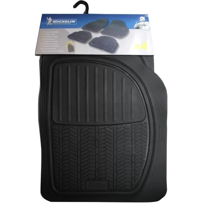 Michelin 4 Alfombrillas de Goma Universales para Coche, Juego Completo Delantero y Trasero, Tipo Neumático, Alta Resistencia al Desgaste, Negro 1
