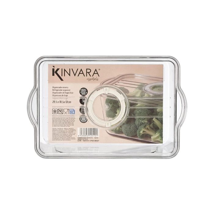 Kinvara Organizador de nevera con tapa, grande, de plástico PET/PP, blanco/transparente, 30x12.5x19.2 cm (Set de 12) 2