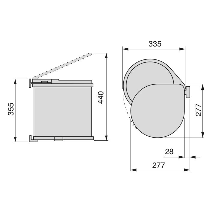 Emuca Contenedor de reciclaje para fijación a la puerta del mueble, 1 vaso extraíble de 13 litros, Plástico, Gris 2 Emuca Contenedor de reciclaje para fijación a la puerta del mueble, 1 vaso extraíble de 13 litros, Plástico, Gris 2