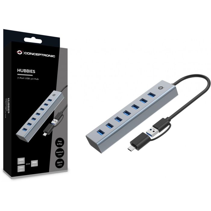 Conceptronic HUBBIES21G Hub USB 3.0 Gris 7 Puertos USB-A Macho USB-C Macho 5 Gbps 2 Conceptronic HUBBIES21G Hub USB 3.0 Gris 7 Puertos USB-A Macho USB-C Macho 5 Gbps 2