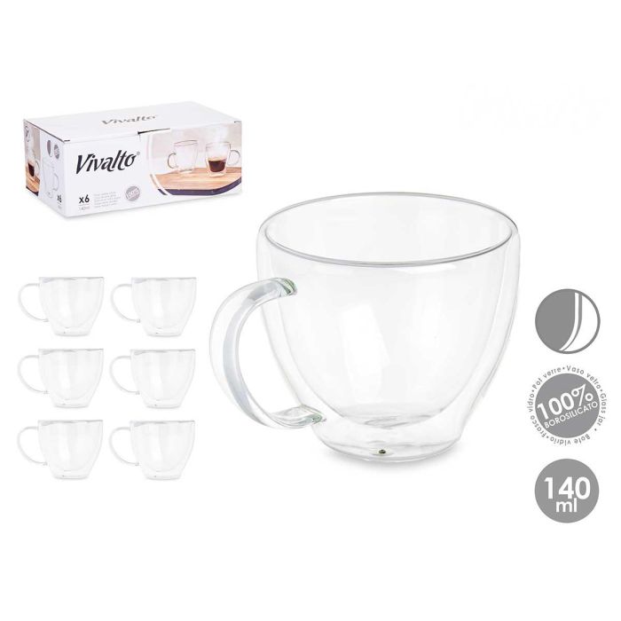 Taza de Café Borosilicato Vivalto 140 ml, 10x8x7.5 cm, Transparente (24 Unidades) Taza de Café Borosilicato Vivalto 140 ml, 10x8x7.5 cm, Transparente (24 Unidades)