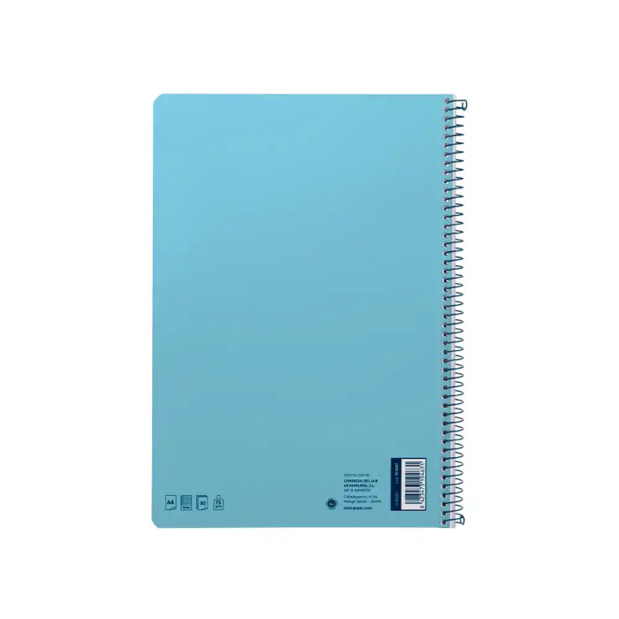 Liderpapel Cuaderno Espiral A4 Smart Tapa Blanda 80 Hojas 75gr Cuadro 4mm con Margen, Celeste 2