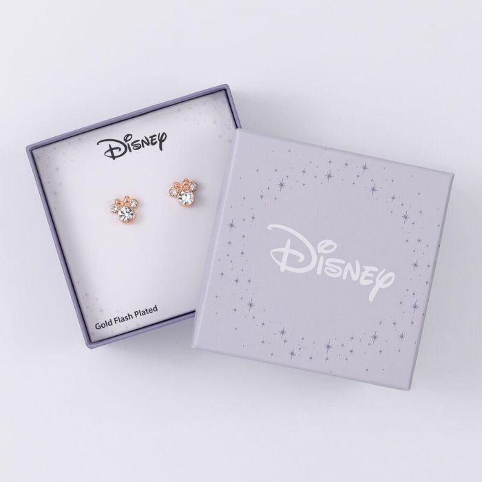 Disney Pendientes Minnie Mouse Bañados en Plata 18 ct Oro Rosa Piedras Engarzadas Oficial