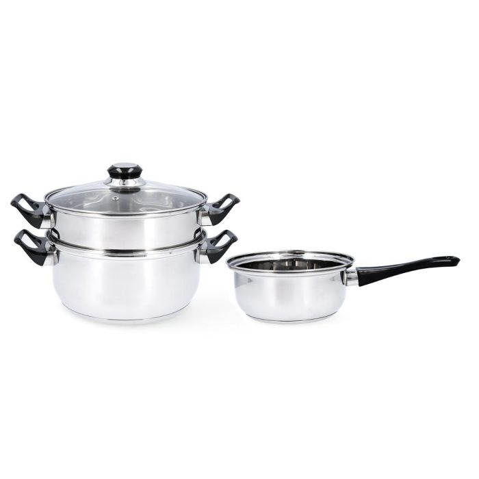 Set Vaporera, Cacerola y Cazo Acero Inox Habitat Quid 22 cm, 16 cm