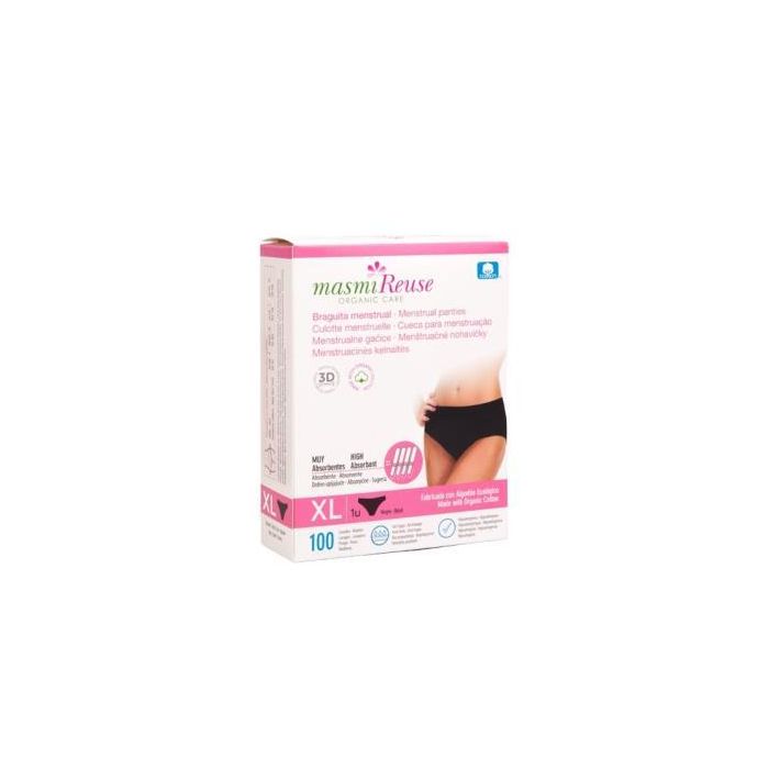 MASMI Braguita Menstrual de Gran Absorción Algodón Ecológico Certificado GOTS Negra Talla XL