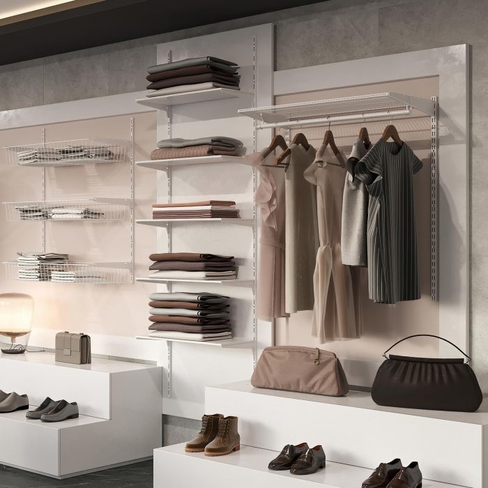 Emuca Kit para 3 estantes con sopores y perfiles de fijación a pared Jagmet, longitud 380mm, Acero, Pintado blanco 4