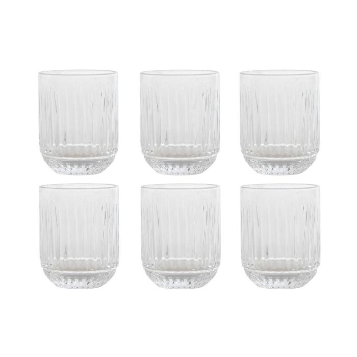 DKD Home Decor Vaso de Cristal Transparente 275ml Set de 6 Rayado, Apto para Lavavajillas y Microondas