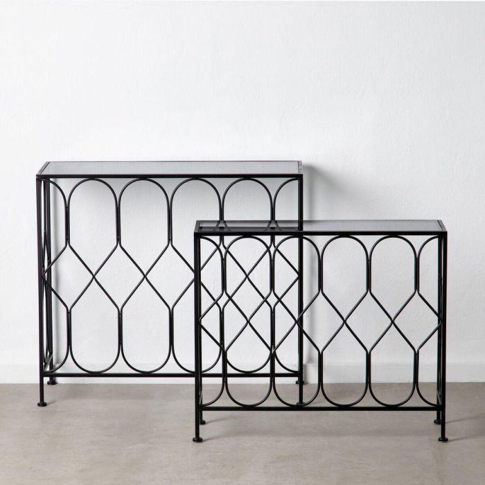 Recibidor 90 x 35 x 80 cm Cristal Negro Metal (2 Unidades)