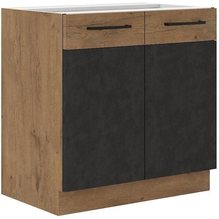 Mueble bajo fregadero ROCK - Melamina con decoración roble lancelot y gris matera - 1 puerta - L80 x H82 cm