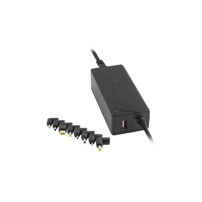 NGS W-45W Cargador Universal para Portátil 45W con 8 Conectores, Salida USB 5V/2A y Voltaje Automático 19-20V