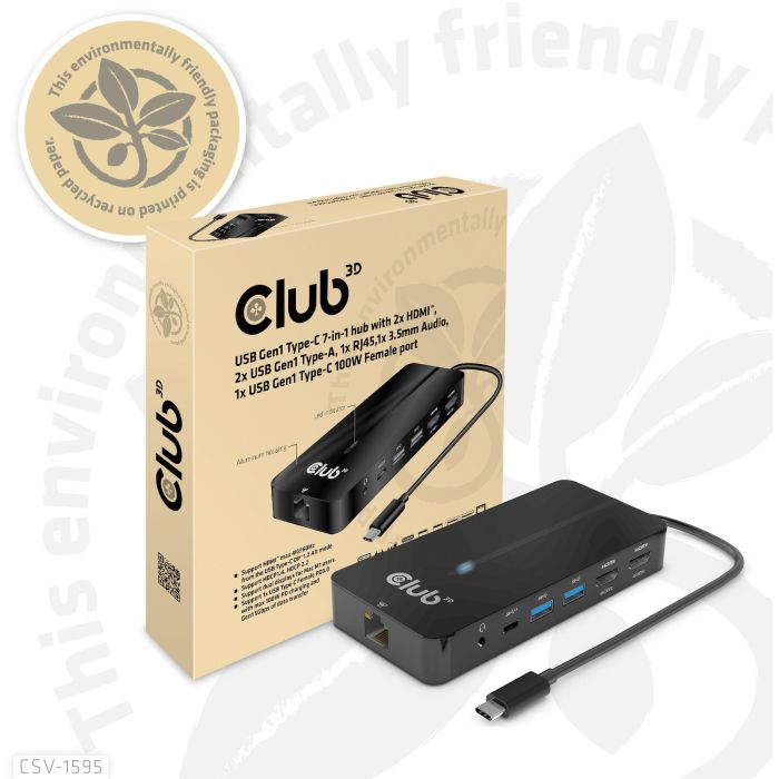Club3D Hub USB-C 7 en 1: 2xHDMI 4K60Hz, 2xUSB, USB-C PD100W, LAN - Adaptador para portátil/PC 2 Club3D Hub USB-C 7 en 1: 2xHDMI 4K60Hz, 2xUSB, USB-C PD100W, LAN - Adaptador para portátil/PC 2