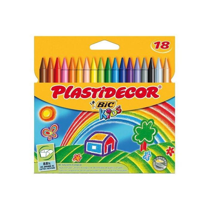 Plastidecor Caja Lápices de Cera 18 Colores Surtidos para Uso Escolar