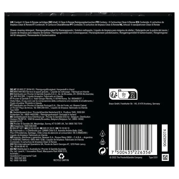 Braun CCR6 Clean & Renew Cartucho de limpieza, Recambios para estación SmartCare, Paquete de 6 5