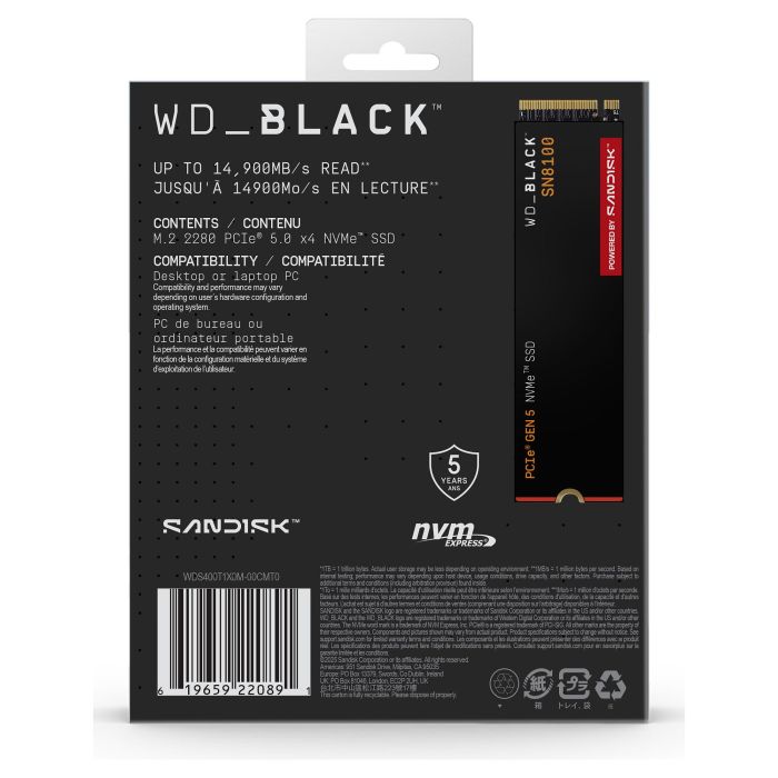 WD Black SN8100 NVMe PCIe 5.0 M.2 SSD 4TB para PC/Portátil