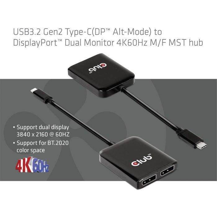 Club3D MST-Hub USB 3.2 Typ C > 2x DP 4K60Hz St/Bu Multi-Stream Transport Hub, USB-C a 2 DisplayPort 4K 60Hz 2 Club3D MST-Hub USB 3.2 Typ C > 2x DP 4K60Hz St/Bu Multi-Stream Transport Hub, USB-C a 2 DisplayPort 4K 60Hz 2