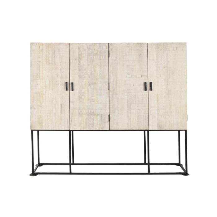 DKD Home Decor Armario Indio Desmontable Blanco Negro de Mango y Metal, 180 cm Ancho x 40 cm Fondo x 160 cm Alto, 4 Puertas, 2 Cajones