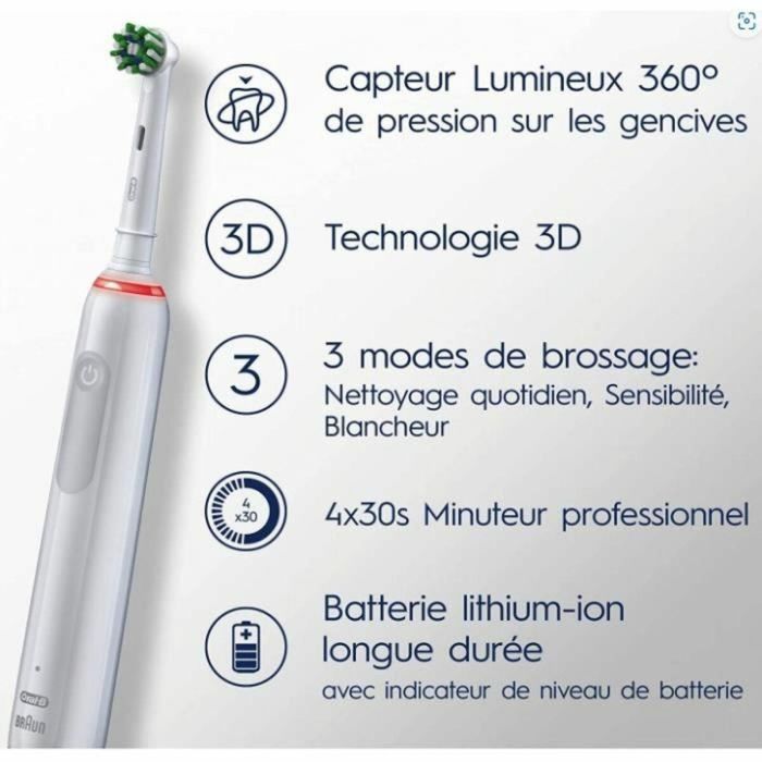 Oral-B Pro 3 3000 Blanco Cepillo de Dientes Eléctrico - 2 Cabezales - Cabeza Redonda - 3 Modos de Cepillado 1