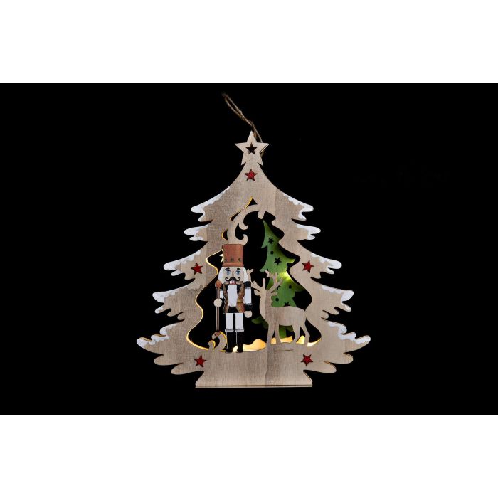 DKD Home Decor Decoración Colgante Navidad Alpina de Madera con LED Árbol Natural, 4 Unidades Surtidas 3x27x29 cm 1