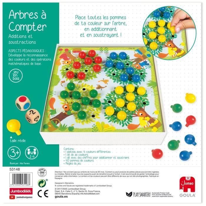 Juego educativo - GOULA - Árboles para contar - Completa los árboles con frutos según los dados 2