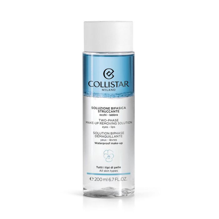 Collistar Solución Bifásica Desmaquillante Ojos y Cara, Resistente al Agua, Piel Sensible, Vegano, Sin Alcohol, Siliconas, Fragancia, 200 ml