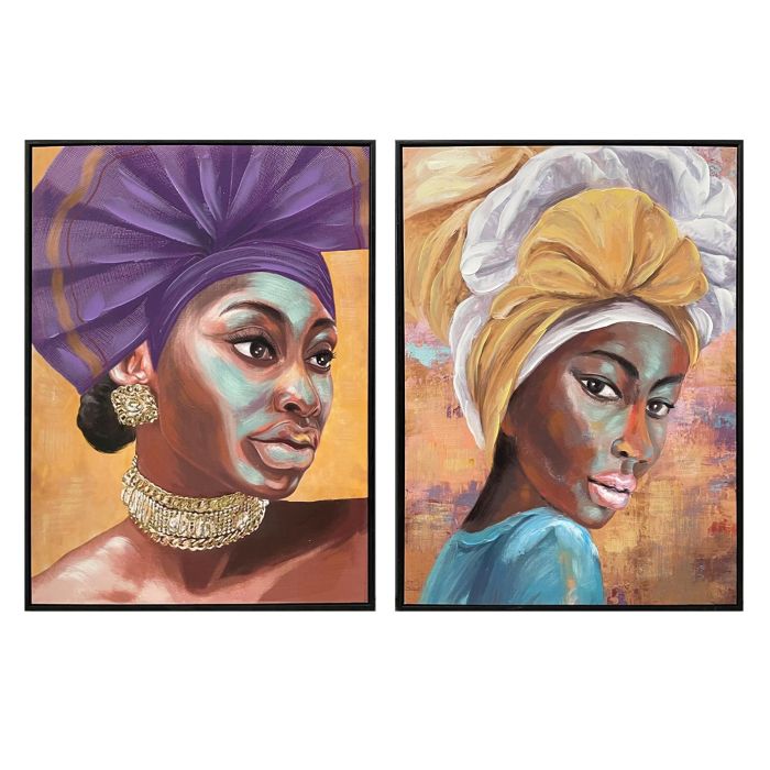 DKD Home Decor Cuadro Lienzo Colonial Africana Multicolor 80x60 cm Hecho a mano Set 2 Unidades Diseño Surtido