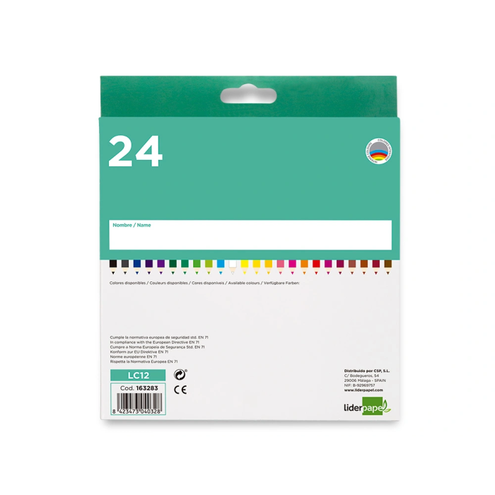 Liderpapel Lápices de Colores Acuarelables Caja 24 Unidades Colores Surtidos 4