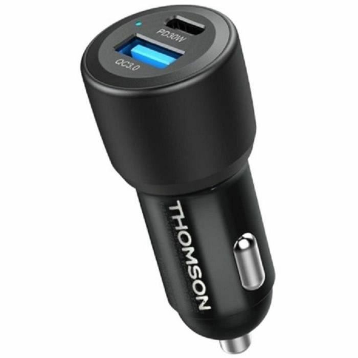 Thomson THO3513767410106 Cargador Coche 60W Carga Rápida GaN Dual USB-C Power Delivery 30W y USB-A Quick Charge 3.0 30W