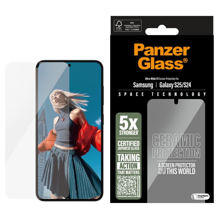 PanzerGlass Ceramic Screen Protector para Samsung Galaxy S25 | S24 | Ultra-Wide Fit con EasyAligner, Aplicación en Seco, 1 Unidad 1 PanzerGlass Ceramic Screen Protector para Samsung Galaxy S25 | S24 | Ultra-Wide Fit con EasyAligner, Aplicación en Seco, 1 Unidad 1