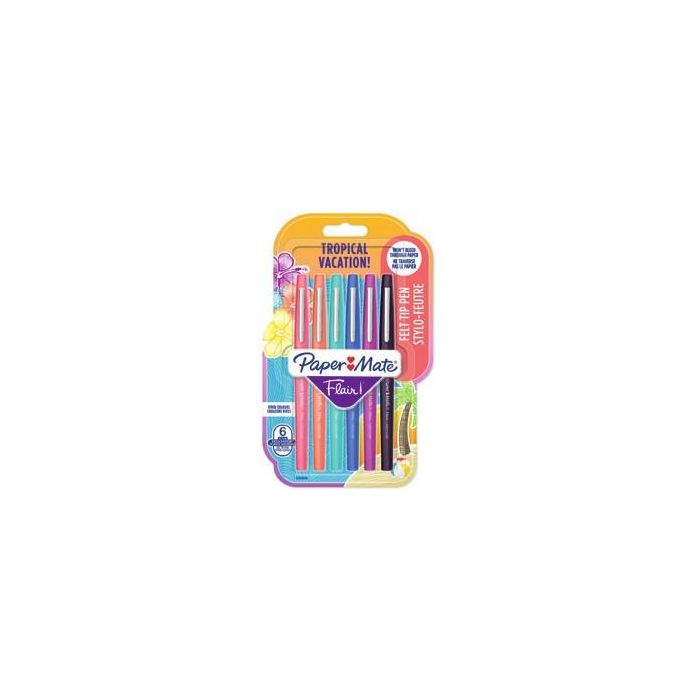Papermate Flair M. Tropical Vacation BL6 - Bolígrafo de gel, 6 colores, 2028906