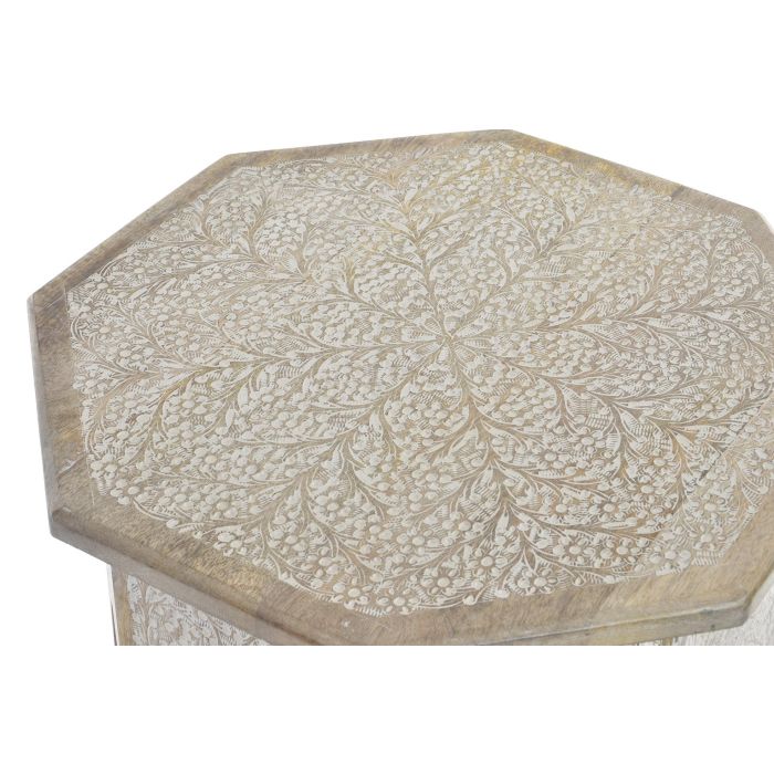 DKD Home Decor Mesita Auxiliar Pikoh Urban, Madera de Mango, Acabado Decapé, Marrón Blanco, 49x53.5x49 cm 3