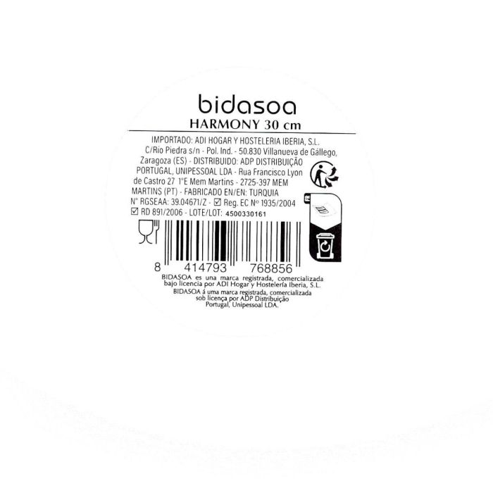 Plato Llano Porcelana Harmony Hydrozero Bidasoa 30 cm (6 Unidades) 5