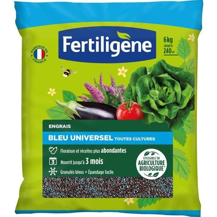 FERTILIGENE FBLEUBIO6 - Abono Universal Azul 6 kg - Floración y cosechas abundantes - Nutre hasta 3 meses - Para 240m²