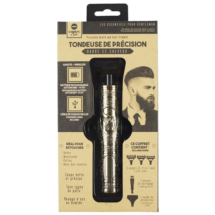 Cosmetic Club Máquina Cortar Pelo y Barba Recargable, Hoja de Acero Inoxidable para Barba, Bigote, Patillas, Corte Preciso 1