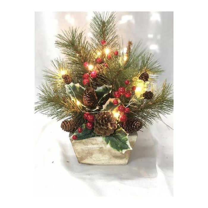 DKD Home Decor Decoración Navideña Luminosa Tradicional LED, de MDF, Verde y Blanco, Medidas 25x25x33 cm (Pack de 2)