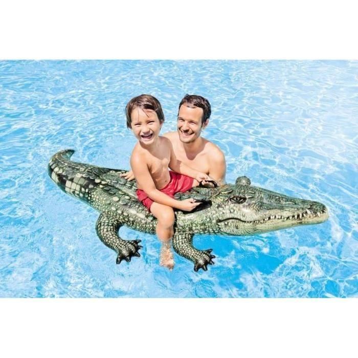 Intex Figura Hinchable Cocodrilo Grande 170x86 cm para Niños a partir de 3 Años. Flotador de Piscina y Playa de PVC 1