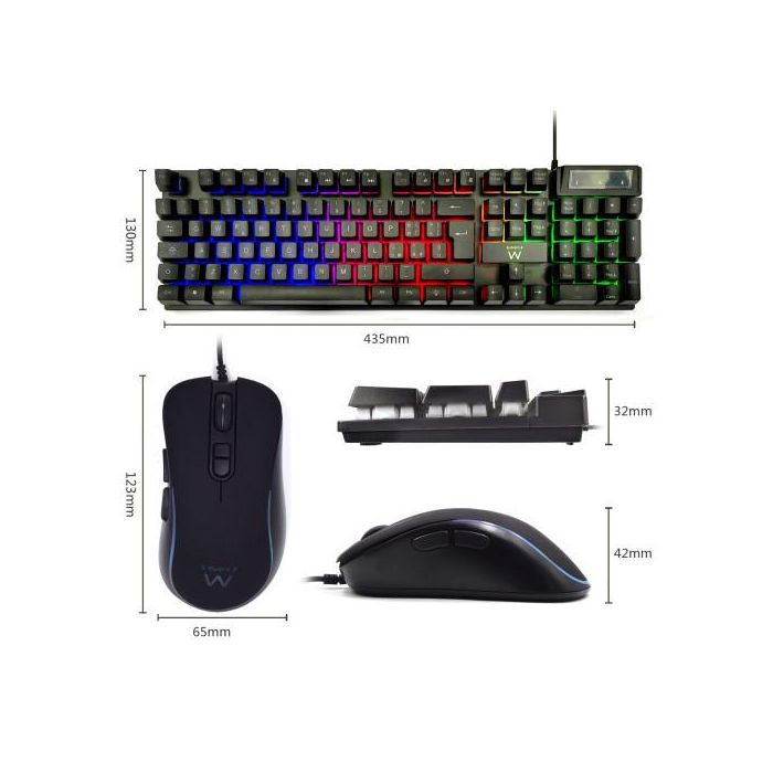 Ewent PL3201 Teclado y Ratón Gaming USB QWERTY Español Negro, Retroiluminación RGB, 3600 DPI, 104 Teclas 2