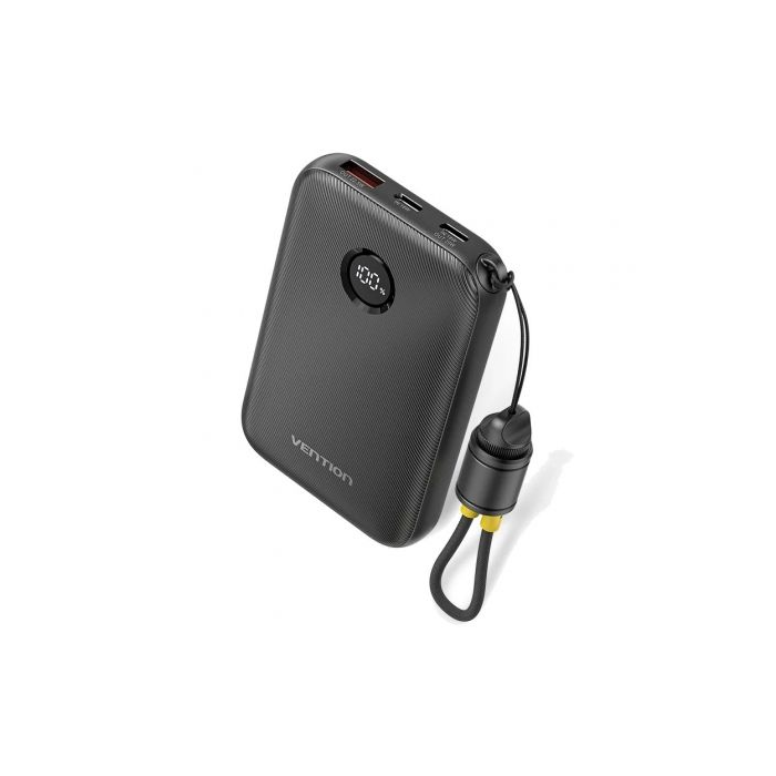 Vention FKAB0-C Power Bank 10000mAh 22.5W con Cable Incorporado, Carga 2 Dispositivos, Negro