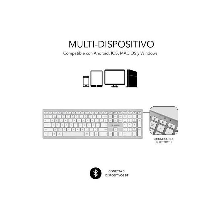 Teclado Inalámbrico por Bluetooth Subblim 2PUE200 Pure Extended/ Plata 1 Teclado Inalámbrico por Bluetooth Subblim 2PUE200 Pure Extended/ Plata 1