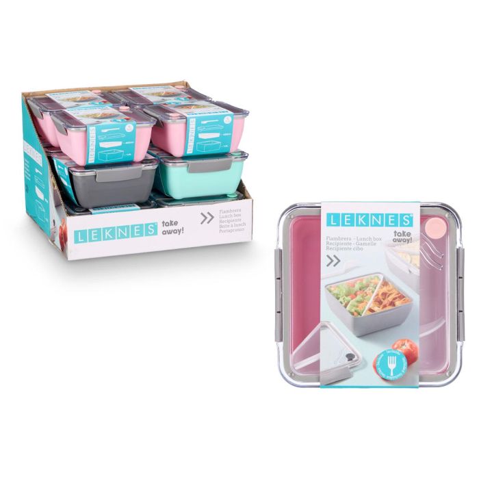 Leknes Fiambrera con Compartimentos Surtidos Colores 450ml + 1.4L - 19.2x8.8x18.7cm (Set de 12) 1