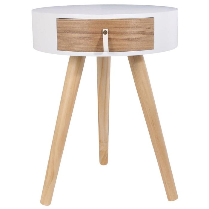Home Deco Factory Mesa Nora Essentiel Blanca Con Cajón Diámetro 35 cm Altura 46,5 cm 2