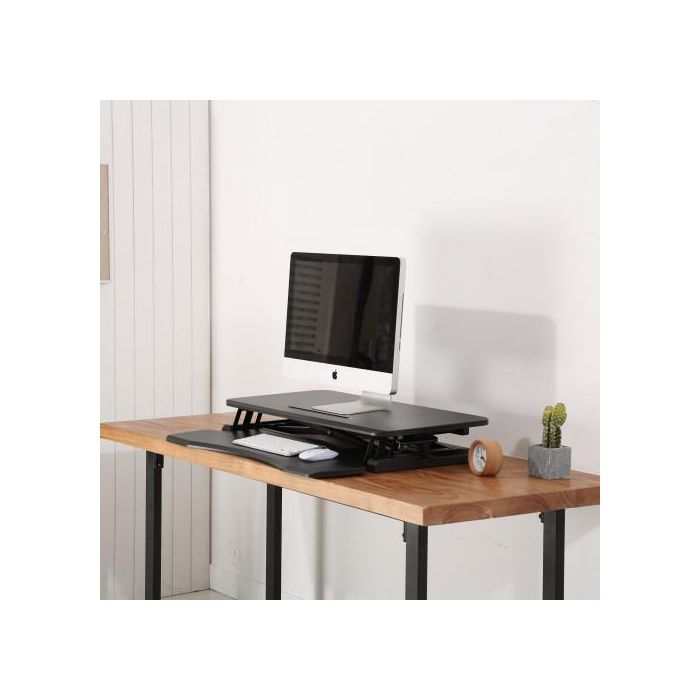 Ewent EW1545 Estación de Trabajo Ajustable Sentado/De Pie con Resorte de Gas, Elevación 11-50.5cm, Superficie 80x40cm, Bandeja Teclado, Soporte Tablet/Móvil, Negro 5