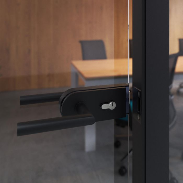 Emuca Cerradura para puerta de cristal con marco de madera, bombillo con llaves, puerta vidrio 8-12mm, acero y aluminio, pintado negro 3