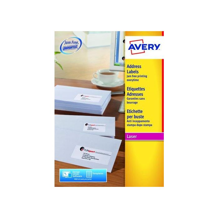 Etiquetas Adh.Impr.Avery A4 Blanca C.Romos Caja 100H 63,5X38,1 Mm 2.100 Uds.(L7160) 5 unidades