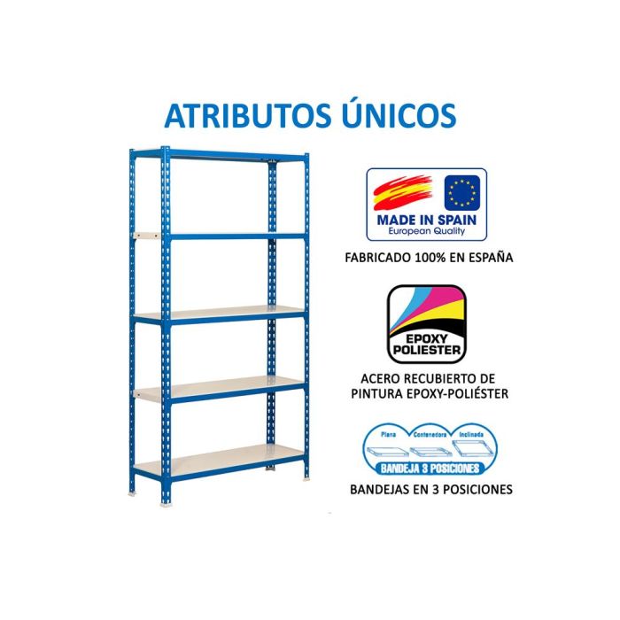 Simonrack Kit Simonclick Mini 5-400 Estantería Metálica 5 Baldas-180 kg 180x80x40 cm Azul-Blanco 7