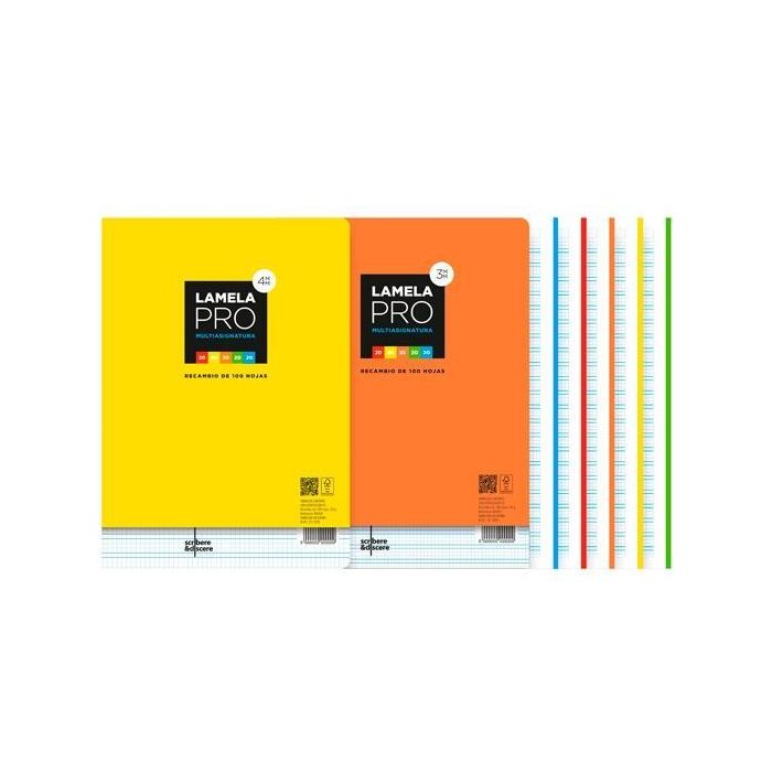 Lamela Recambio Pro A4 90g Cuadrovía 3mm 100 Hojas Offset Blanco con 5 Bandas y 4 Taladros (Set de 5) (Set de 5)